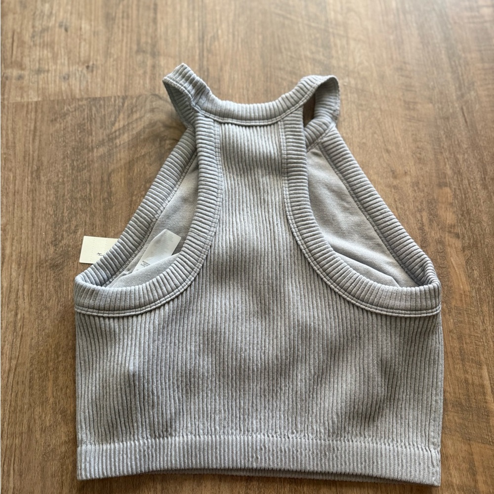 Gray Ribbed Halter Crop Top - Picture 4 of 6